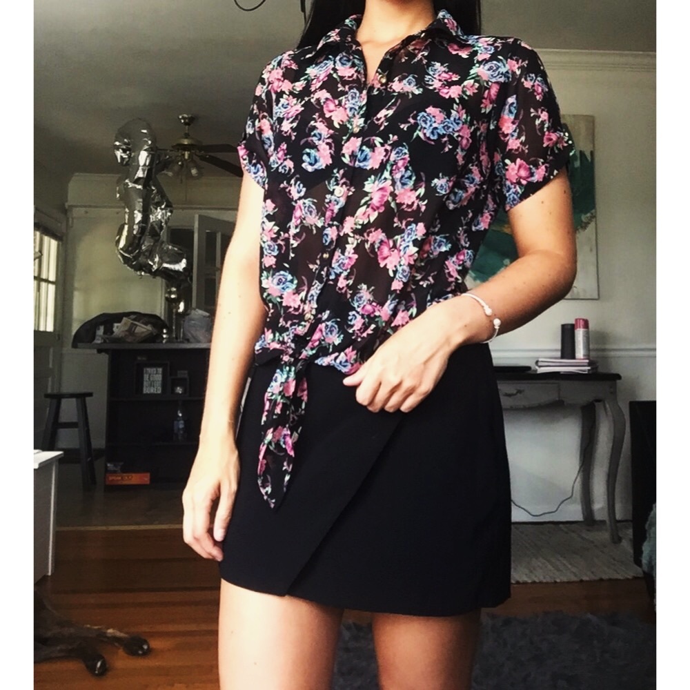 Floral Print Button Down Semi-Sheer Top